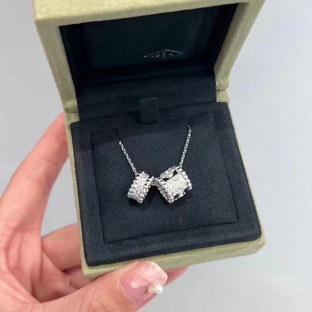 [✨ROSE✨]PERLEE DOUBLE PENDANT SILVER DIAMOND NECKLACE