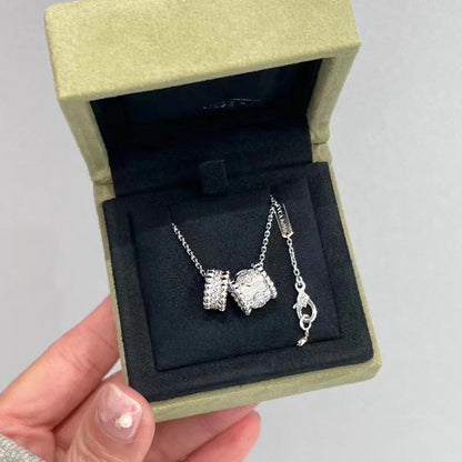 [✨ROSE✨]PERLEE DOUBLE PENDANT SILVER DIAMOND NECKLACE