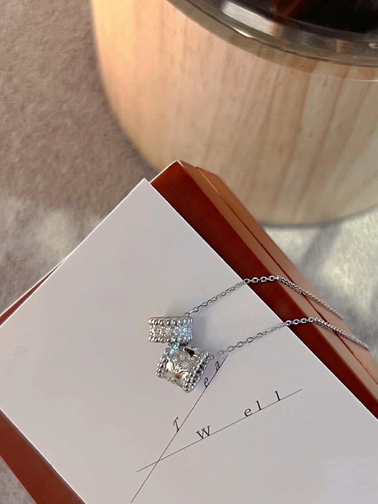 [✨ROSE✨]PERLEE DOUBLE PENDANT SILVER DIAMOND NECKLACE