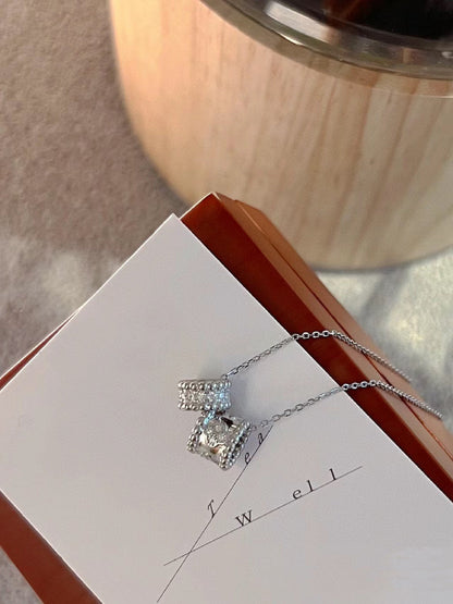 [✨ROSE✨]PERLEE DOUBLE PENDANT SILVER DIAMOND NECKLACE