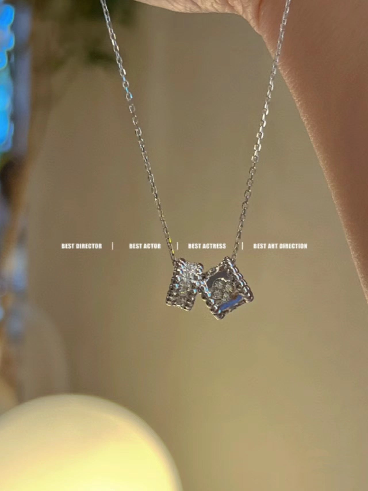 [✨ROSE✨]PERLEE DOUBLE PENDANT SILVER DIAMOND NECKLACE