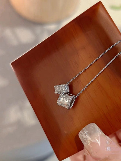 [✨ROSE✨]PERLEE DOUBLE PENDANT SILVER DIAMOND NECKLACE