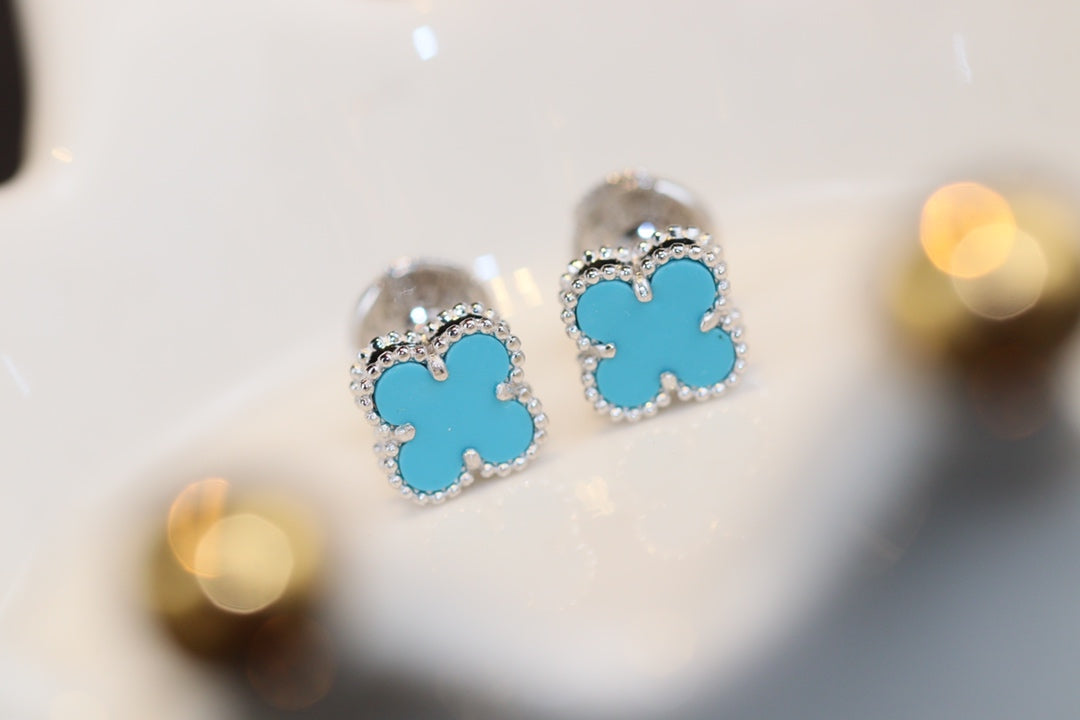 [✨ROSE✨]CLOVER MINI TURQUOISE SILVER STUD EARRINGS