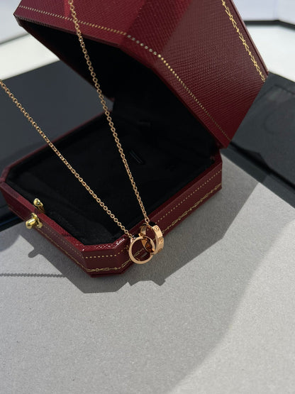 [✨ROSE✨]LOVE NECKLACE DOUBLE RING PINK GOLD