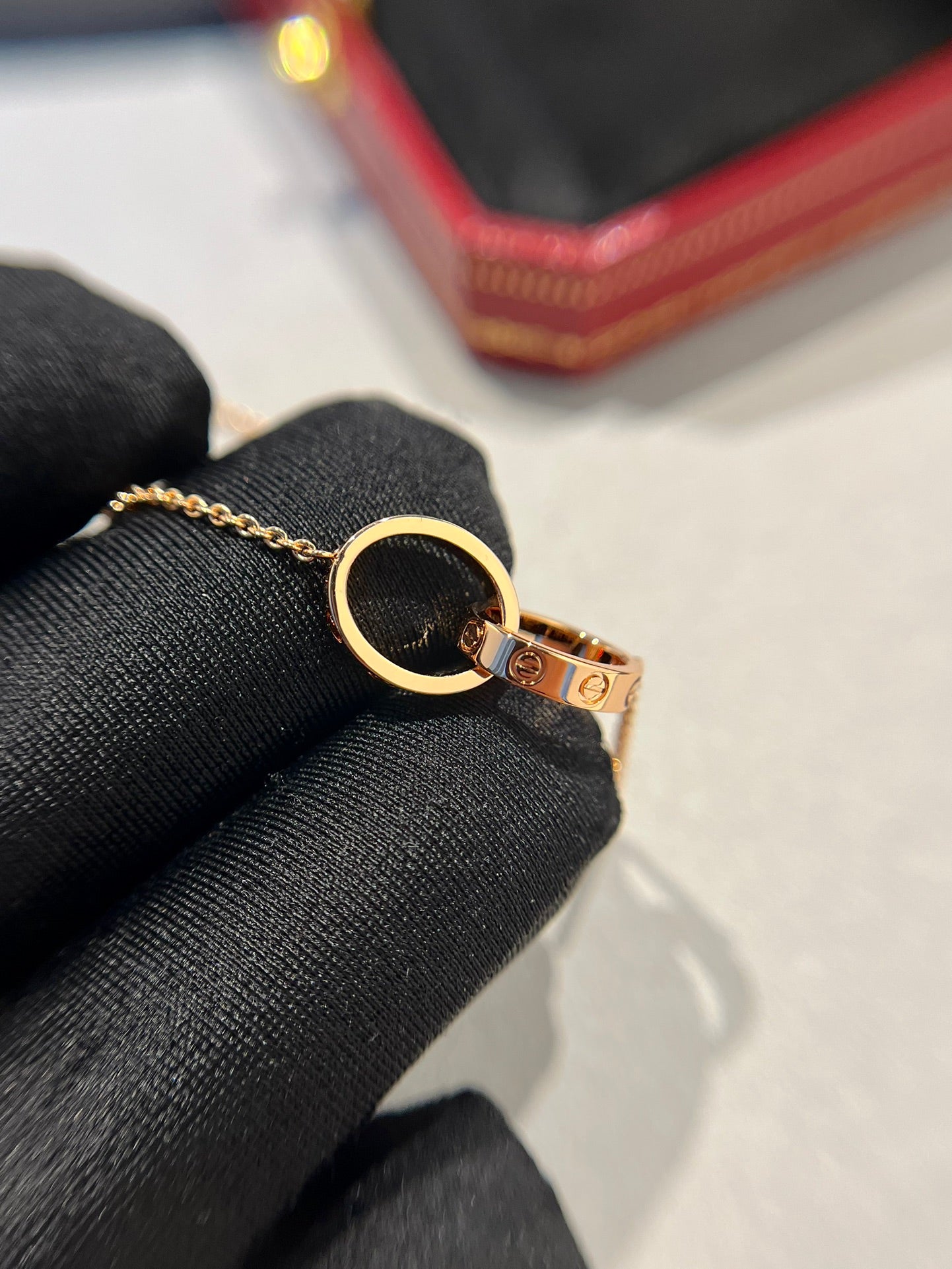 [✨ROSE✨]LOVE NECKLACE DOUBLE RING PINK GOLD