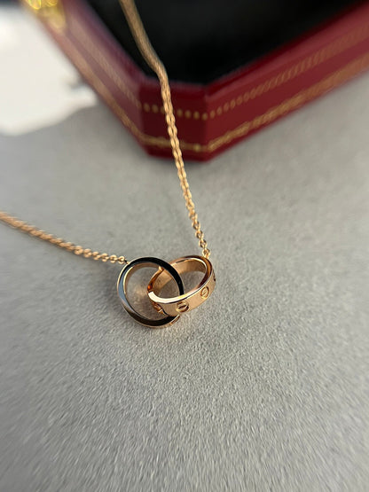 [✨ROSE✨]LOVE NECKLACE DOUBLE RING PINK GOLD