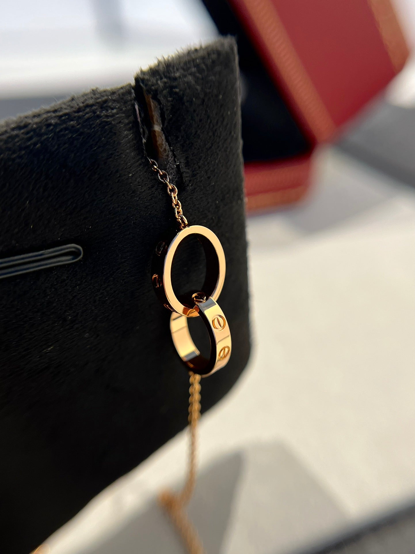 [✨ROSE✨]LOVE NECKLACE DOUBLE RING PINK GOLD