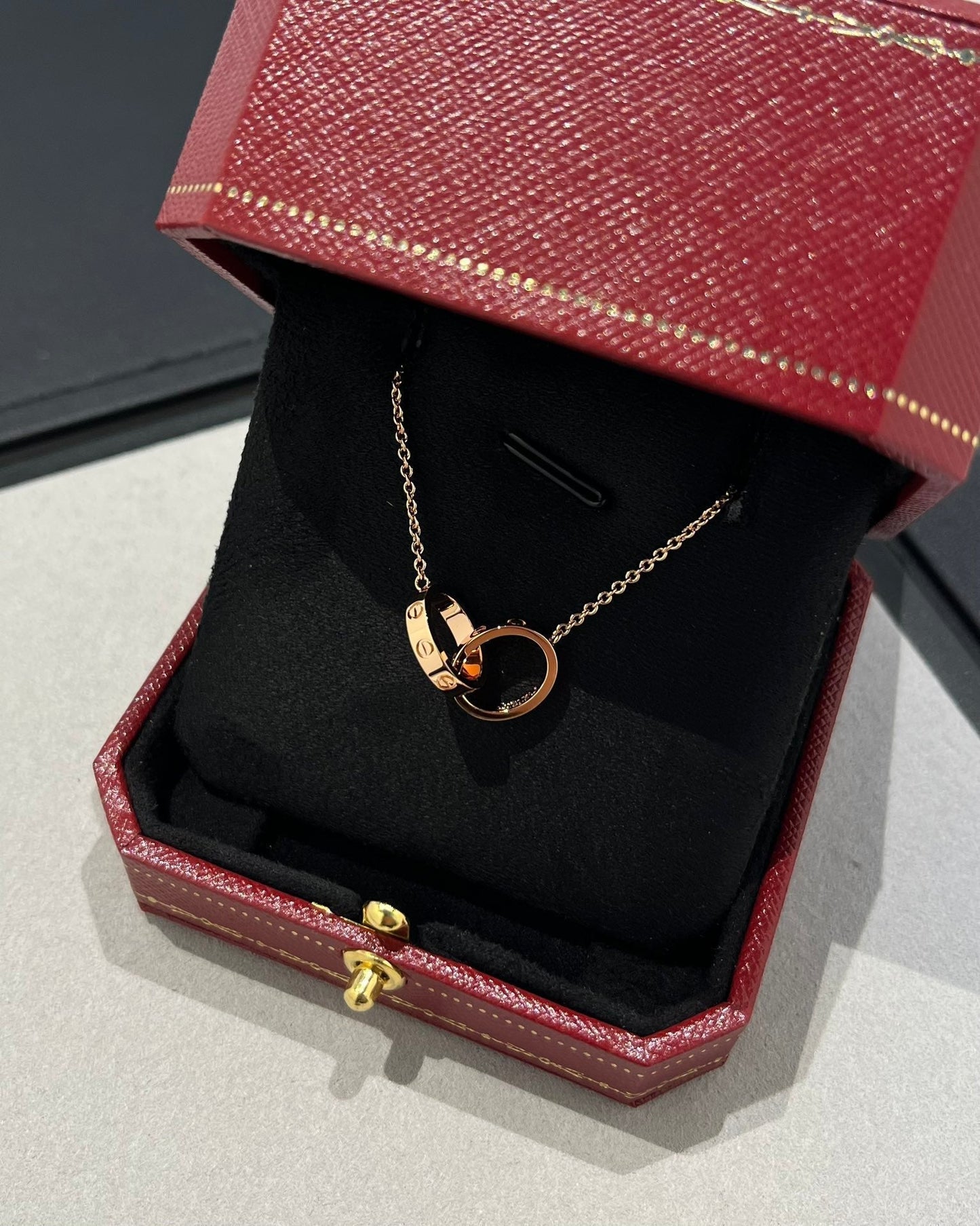 [✨ROSE✨]LOVE NECKLACE DOUBLE RING PINK GOLD