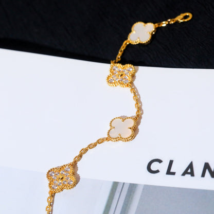 [✨ROSE✨]CLOVER BRACELET 5 MOTIF WHITE MOP DIAMOND