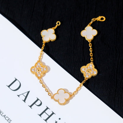 [✨ROSE✨]CLOVER BRACELET 5 MOTIF WHITE MOP DIAMOND