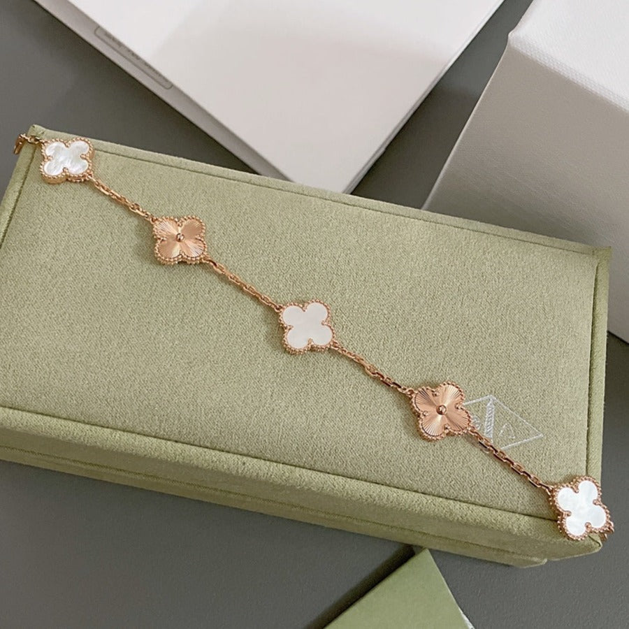 [✨ROSE✨]CLOVER BRACELET 5 MOTIF WHITE MOP PINK GOLD