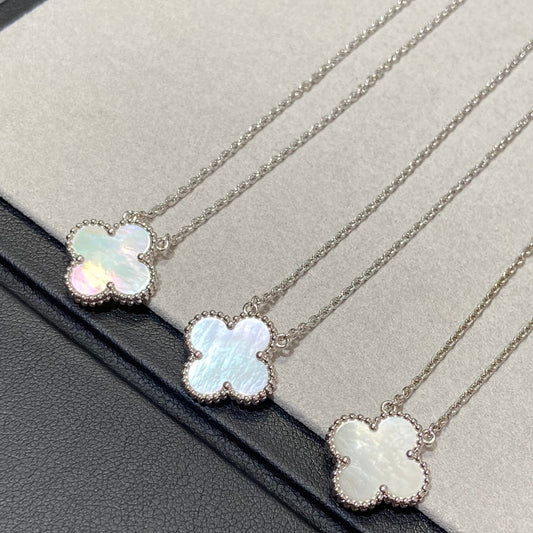 [✨ROSE✨]CLOVER MEDIUM SILVER WHITE MOP NECKLACE
