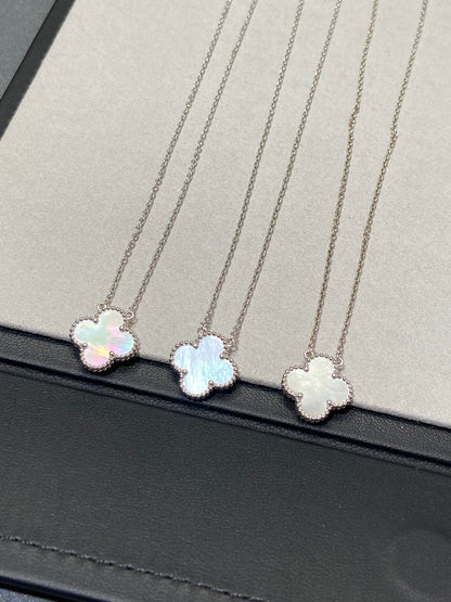 [✨ROSE✨]CLOVER MEDIUM SILVER WHITE MOP NECKLACE