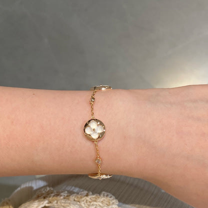 [✨ROSE✨]STAR AND SUN 4 MOTIF WHITE MOP PINK GOLD BRACELET
