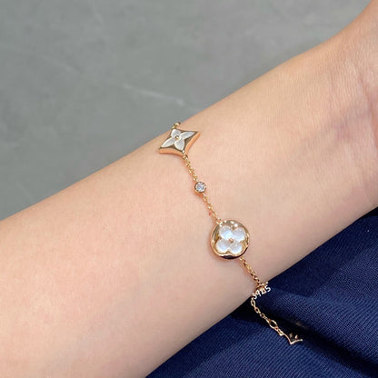 [✨ROSE✨]STAR AND SUN 4 MOTIF WHITE MOP PINK GOLD BRACELET