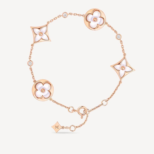 [✨ROSE✨]STAR AND SUN 4 MOTIF WHITE MOP PINK GOLD BRACELET