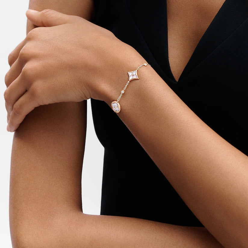 [✨ROSE✨]STAR AND SUN 4 MOTIF WHITE MOP PINK GOLD BRACELET