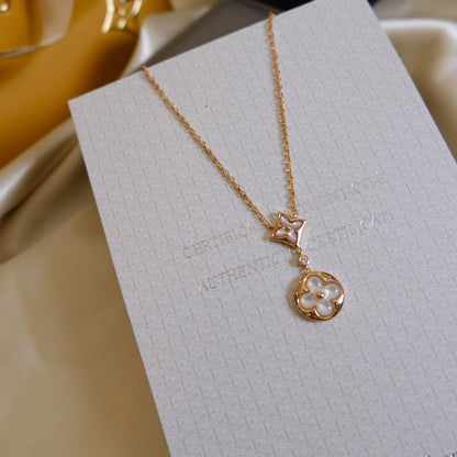[✨ROSE✨]STAR AND SUN WHITE MOP 2 MOTIF PINK GOLD NECKLACE