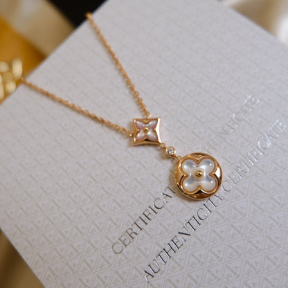 [✨ROSE✨]STAR AND SUN WHITE MOP 2 MOTIF PINK GOLD NECKLACE