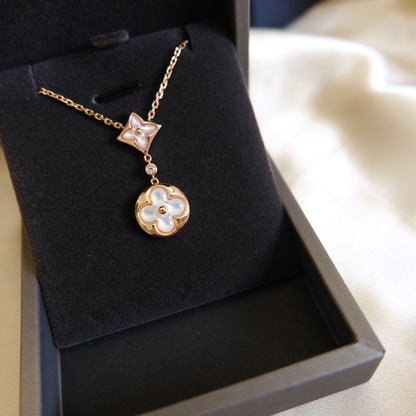 [✨ROSE✨]STAR AND SUN WHITE MOP 2 MOTIF PINK GOLD NECKLACE