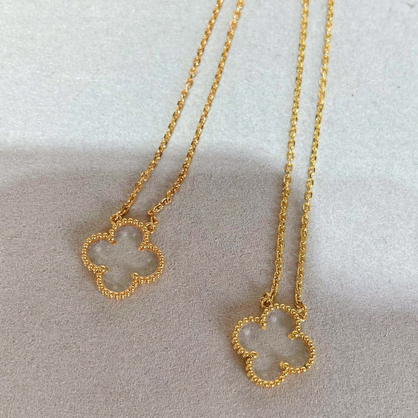 [✨ROSE✨]CLOVER ROCK CRYSTAL ROSE GOLD NECKLACE