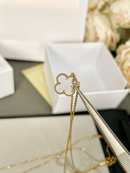 [✨ROSE✨]CLOVER ROCK CRYSTAL ROSE GOLD NECKLACE