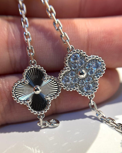 [✨ROSE✨]CLOVER 5 MOTIF SILVER DIAMOND BRACELET