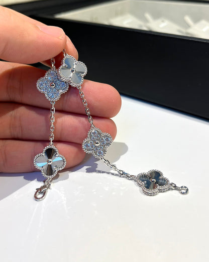 [✨ROSE✨]CLOVER 5 MOTIF SILVER DIAMOND BRACELET
