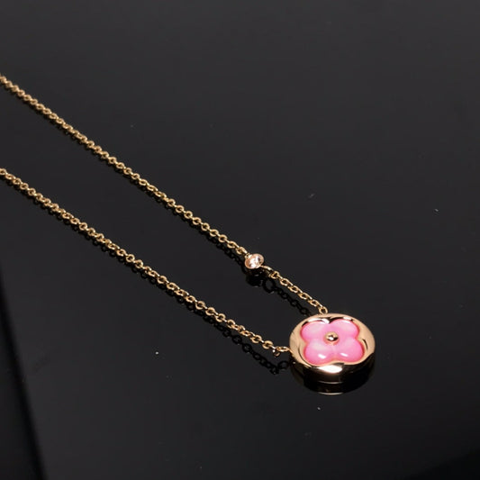 [✨ROSE✨]COLOR BLOSSOM PINK MOP SUN GOLD NECKLACE