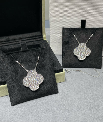 [✨ROSE✨]CLOVER 25MM LARGE PENDANT DIAMOND PAVED SILVER NECKLACE