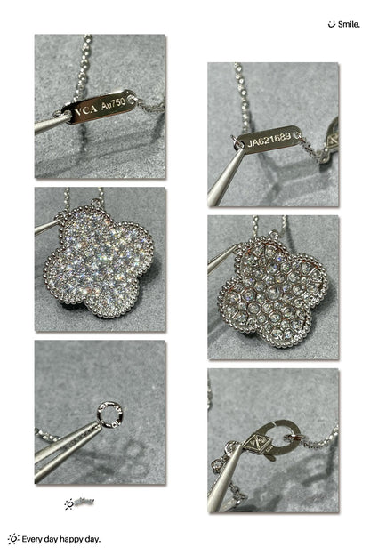 [✨ROSE✨]CLOVER 25MM LARGE PENDANT DIAMOND PAVED SILVER NECKLACE