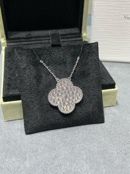 [✨ROSE✨]CLOVER 25MM LARGE PENDANT DIAMOND PAVED SILVER NECKLACE