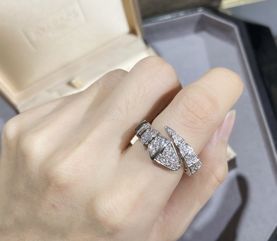 [✨ROSE✨]SERPENTI LARGE RING SILVER DIAMOND PAVED