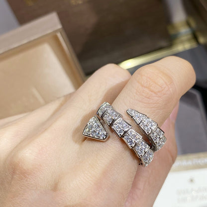 [✨ROSE✨]SERPENTI DOUBLE RING SILVER DIAMOND PAVED