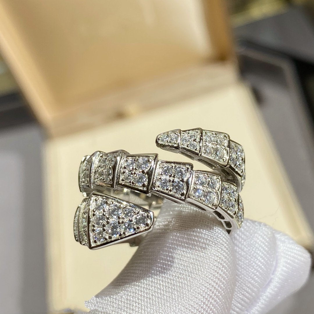 [✨ROSE✨]SERPENTI DOUBLE RING SILVER DIAMOND PAVED