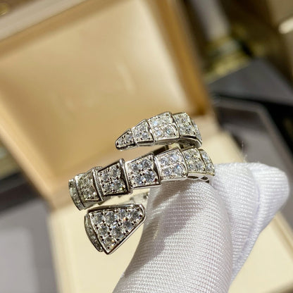 [✨ROSE✨]SERPENTI DOUBLE RING SILVER DIAMOND PAVED