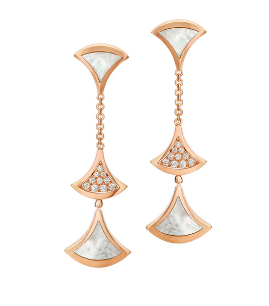 [✨ROSE✨]DREAM EARRINGS 3 MOTIFS DIAMOND MOP PINK GOLD