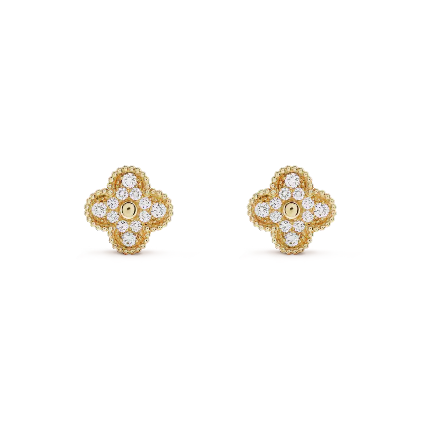 [✨ROSE✨]CLOVER MEDIUM 1 MOTIFS FUll DIAMOND EARRINGS