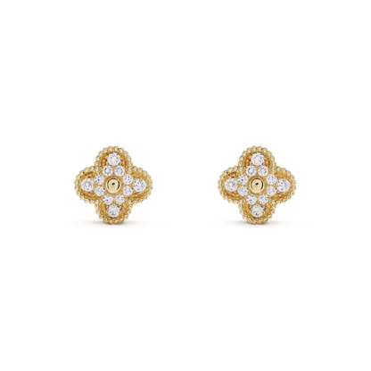 [✨ROSE✨]CLOVER MEDIUM 1 MOTIFS FUll DIAMOND EARRINGS