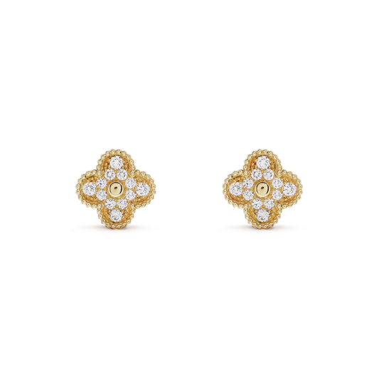 [✨ROSE✨]CLOVER MEDIUM 1 MOTIFS FUll DIAMOND EARRINGS
