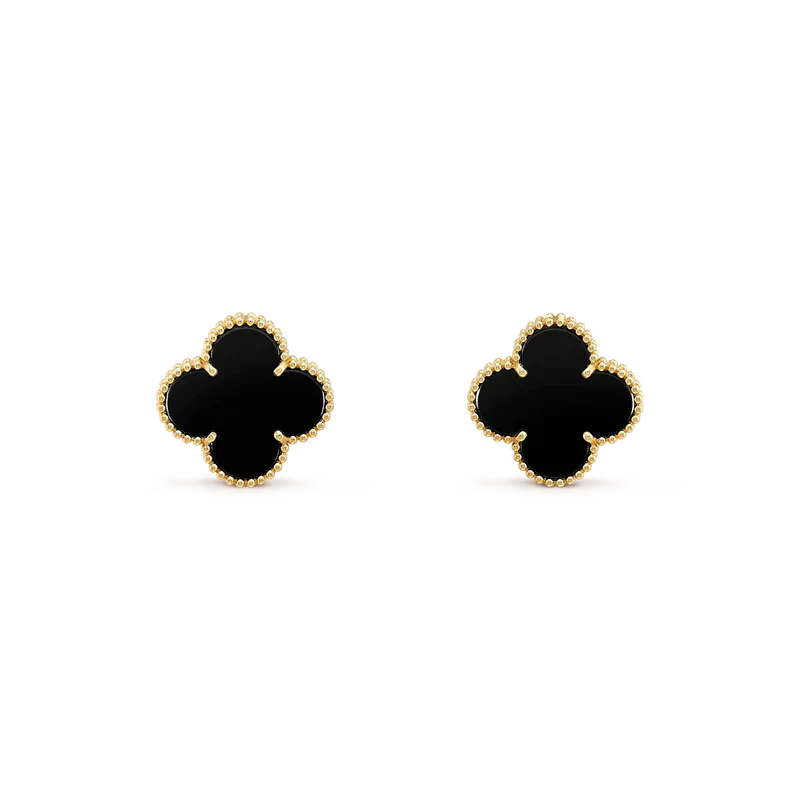 [✨ROSE✨]CLOVER MEDIUM 1 MOTIFS  ONYX STUD EARRINGS