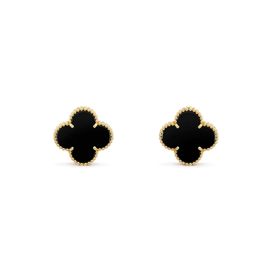 [✨ROSE✨]CLOVER MEDIUM 1 MOTIFS  ONYX STUD EARRINGS