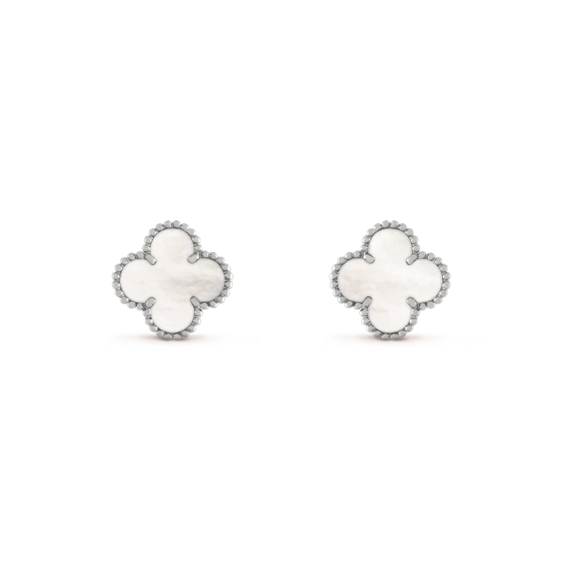 [✨ROSE✨]CLOVER MEDIUM 1 MOTIFS  WHITE MOP EARRINGS SILVER