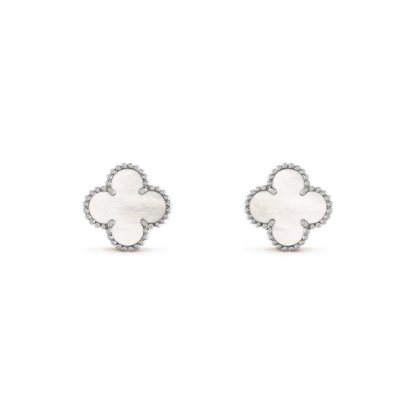 [✨ROSE✨]CLOVER MEDIUM 1 MOTIFS  WHITE MOP EARRINGS SILVER
