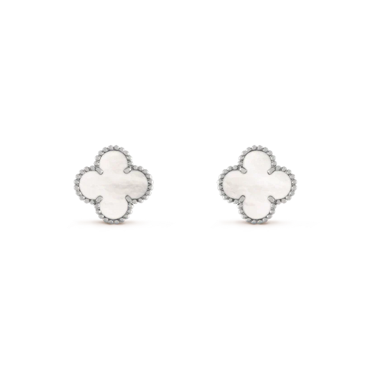 [✨ROSE✨]CLOVER MEDIUM 1 MOTIFS  WHITE MOP EARRINGS SILVER