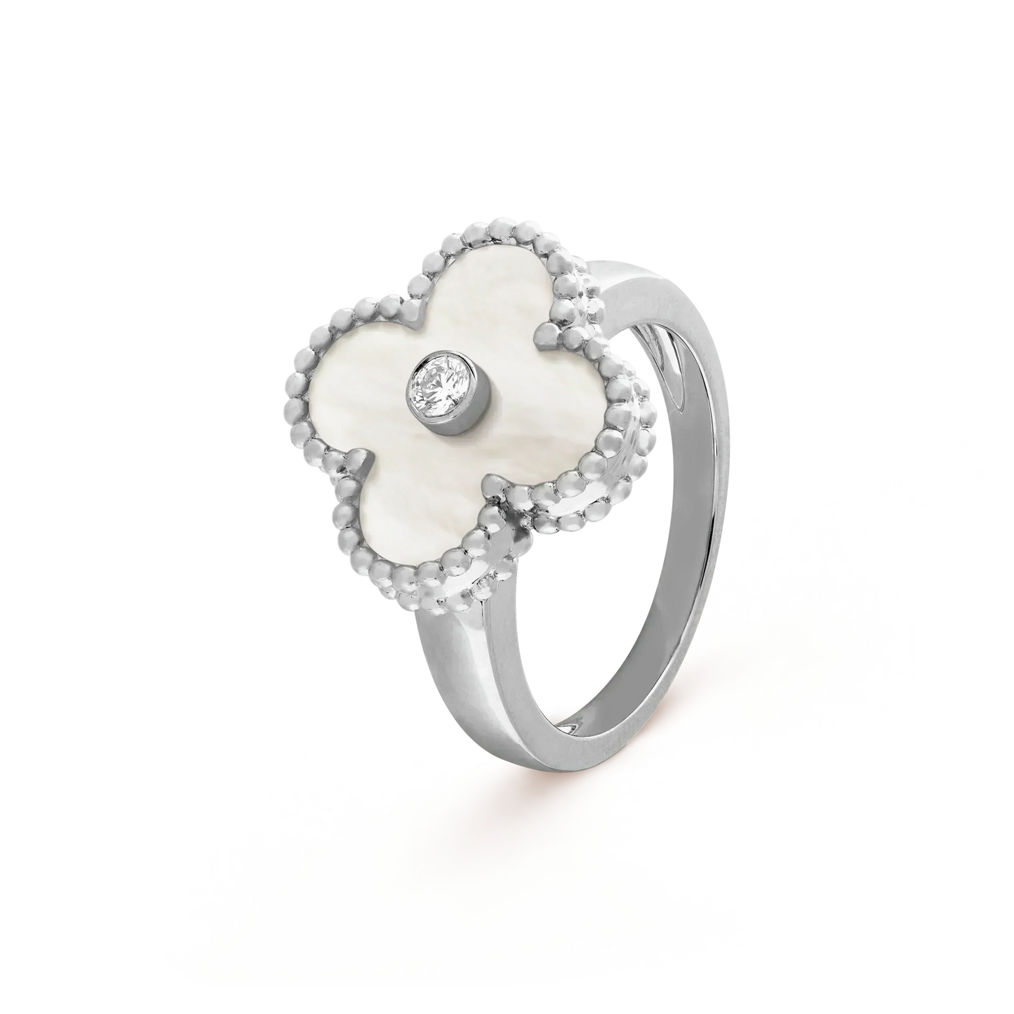 [✨ROSE✨]CLOVER SILVER MOP DIAMOND RING