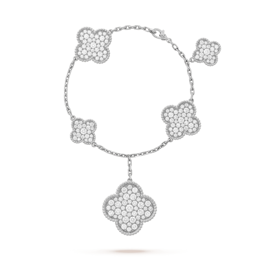 [✨ROSE✨]CLOVER 6 MOTIFS SILVER DIAMOND BRACELET