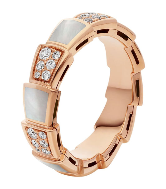 [✨ROSE✨]SERPENTI RING PINK GOLD MOP DIAMOND PAVED 4MM