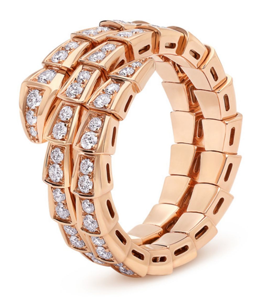 [✨ROSE✨]SERPENTI RING PINK GOLD DIAMOND DOUBLE ROW