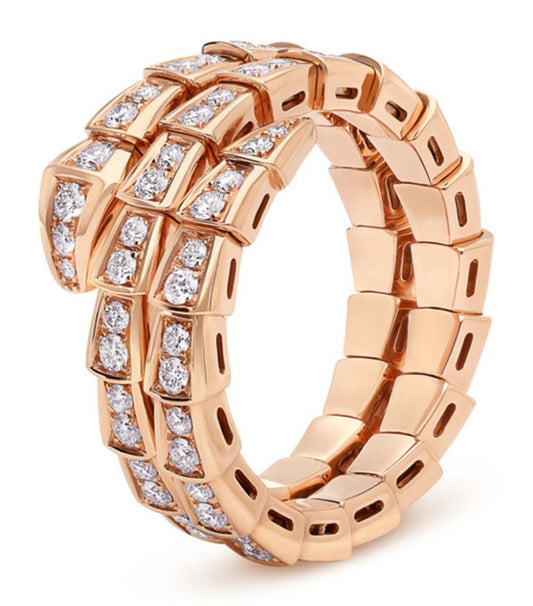 [✨ROSE✨]SERPENTI RING PINK GOLD DIAMOND DOUBLE ROW